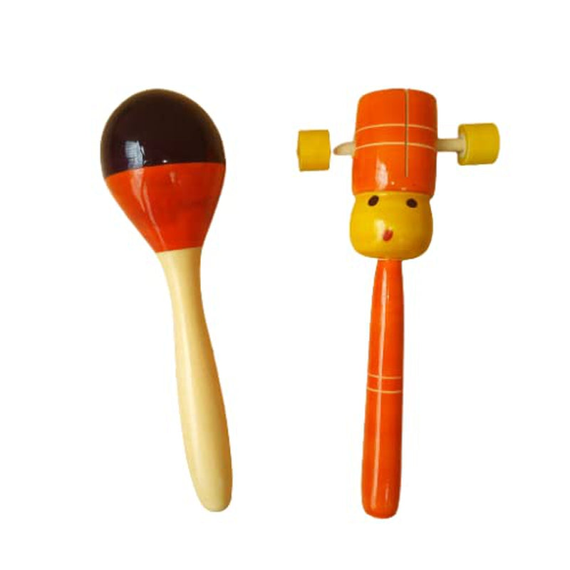 Set of 2 Wooden Baby Rattle Toy (3-12 Months)