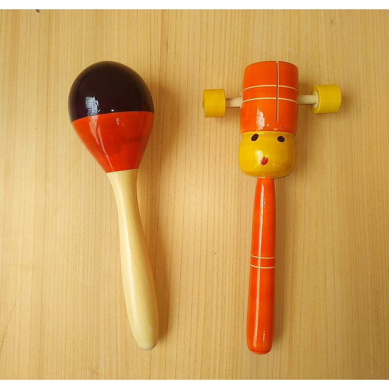 Set of 2 Wooden Baby Rattle Toy (3-12 Months)