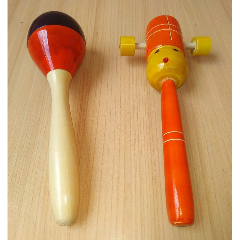 Set of 2 Wooden Baby Rattle Toy (3-12 Months)