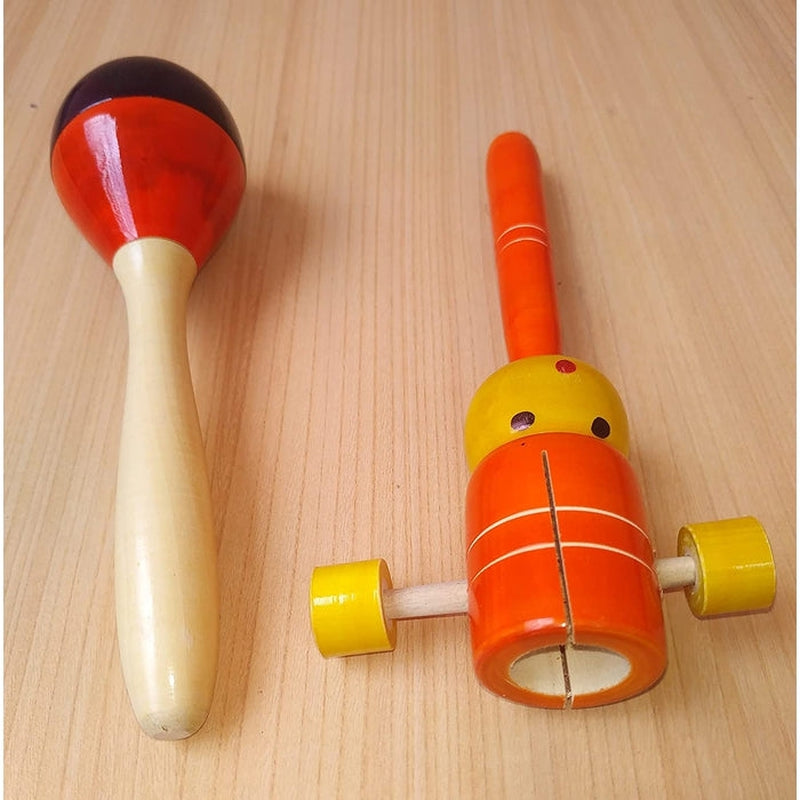 Set of 2 Wooden Baby Rattle Toy (3-12 Months)