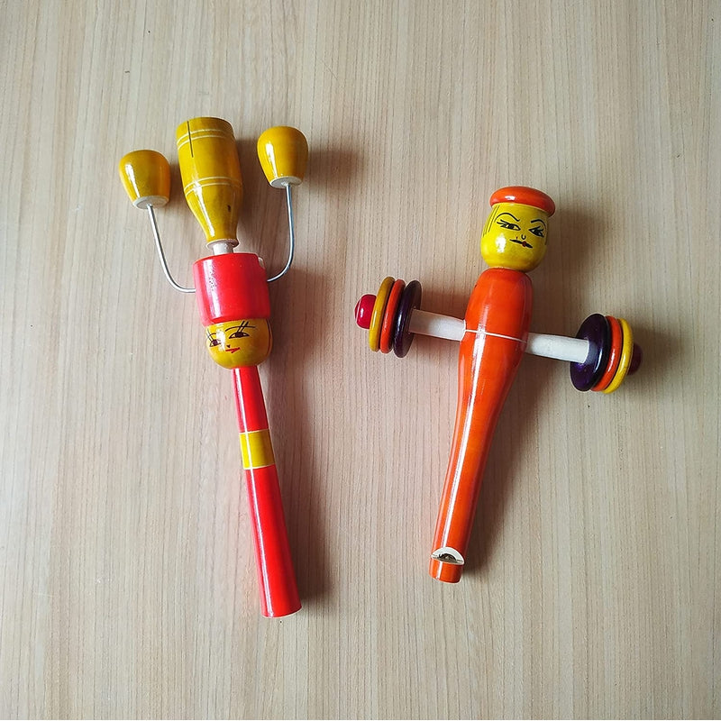 Wooden Baby Rattle cum whistle Toys - Set of 2pcs