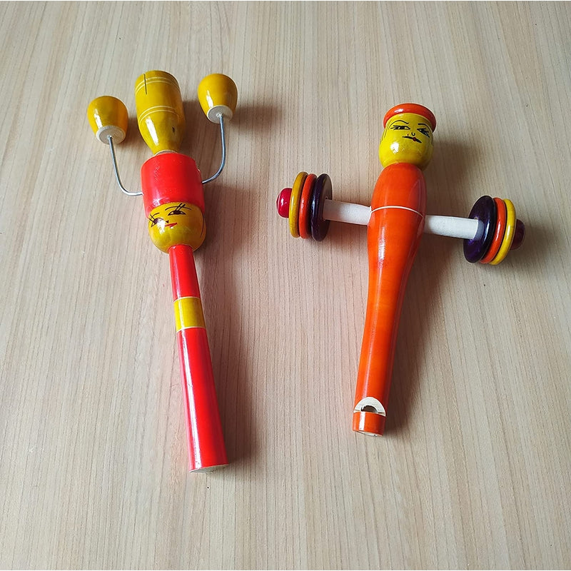 Wooden Baby Rattle cum whistle Toys - Set of 2pcs