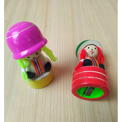 2 Pcs Doll Sharpener (Handmade Non Toxic Wooden Hand Pencil Sharpener for Kids)