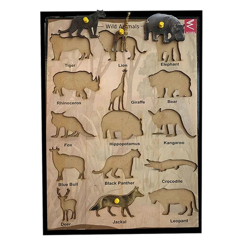 Wooden Wild Animals Educational Knob Tray