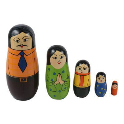 Wooden Family Russian Nesting Dolls Set - Set of 5 pcs