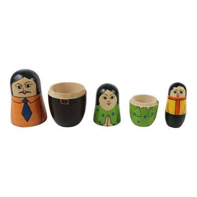 Wooden Family Russian Nesting Dolls Set - Set of 5 pcs