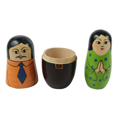 Wooden Family Russian Nesting Dolls Set - Set of 5 pcs