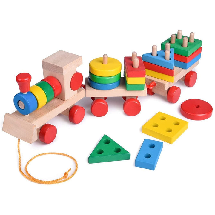 Wooden Geometric Shape Sorter & Stacking Train Toddler Toy (1-3 Years)