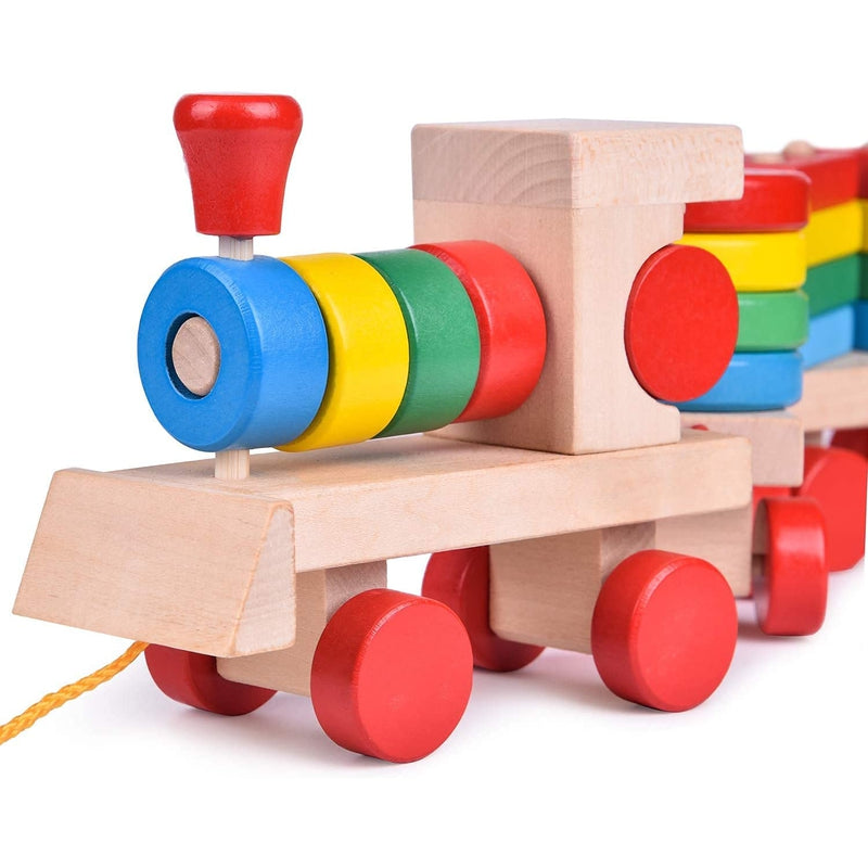 Wooden Geometric Shape Sorter & Stacking Train Toddler Toy (1-3 Years)