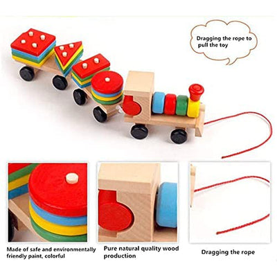 Wooden Geometric Shape Sorter & Stacking Train Toddler Toys