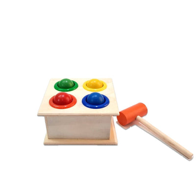 Wooden Hammer Ball Knock Pounding Bench with Box Case