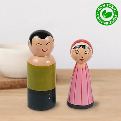 Wooden Peg Dolls- Painted Family - Set of 4