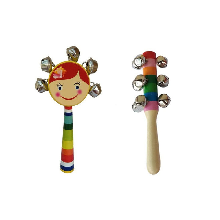 Wooden Baby Rattle Toys for infants - Jingle Bell & Face Rattle set of 2 pcs