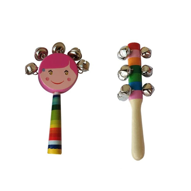 Wooden Baby Rattle Toys for infants - Jingle Bell & Face Rattle set of 2 pcs