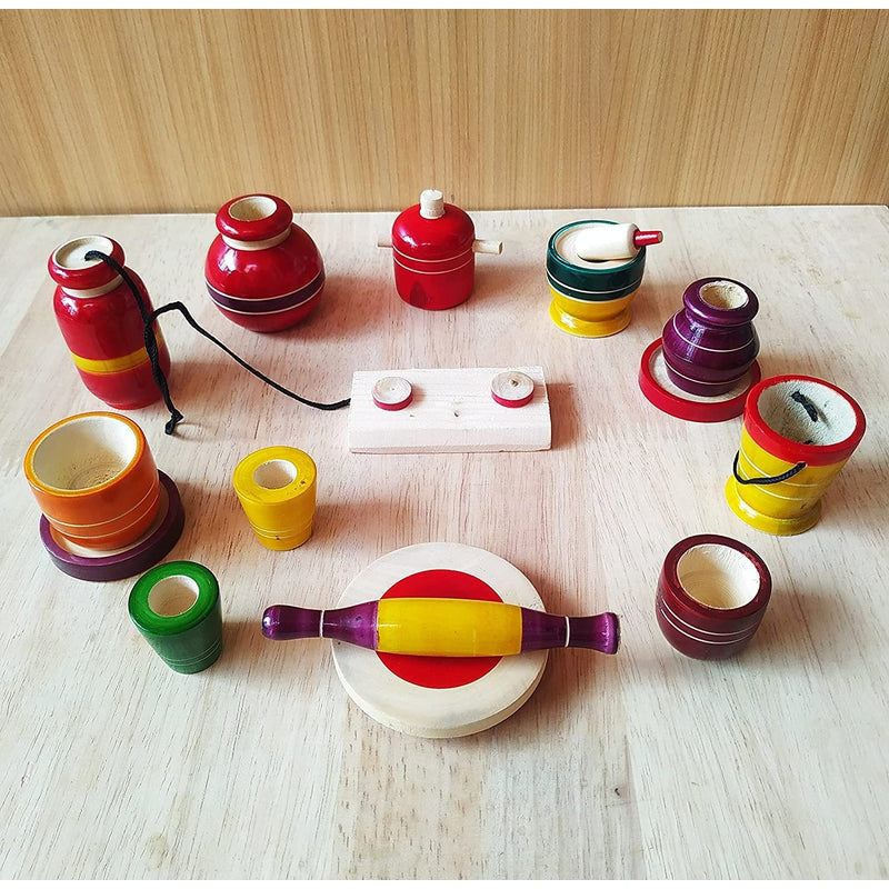 Traditional Wooden Kitchen toy playset  -16 Pieces