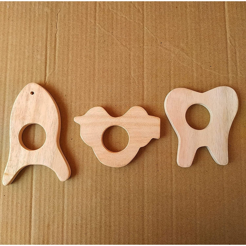 Set of 3 Brown Wooden Teethers (6-12 Months)