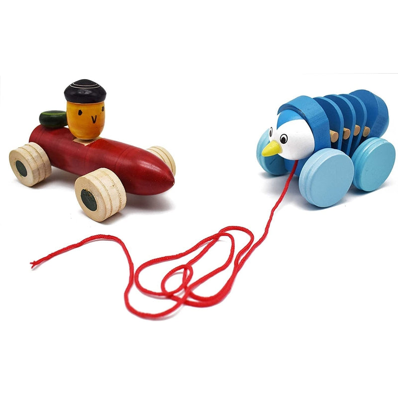 Pull Along Toy Wooden- Caterpillar & Race Car