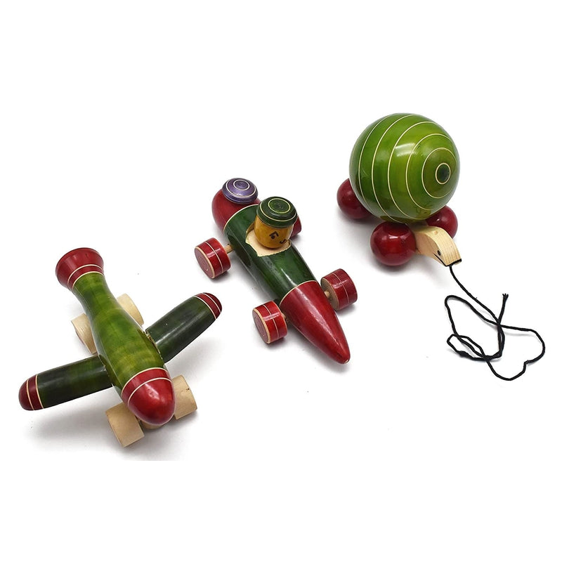 Pull Along Toy Wooden- Aero plane, Racing Car & Snail