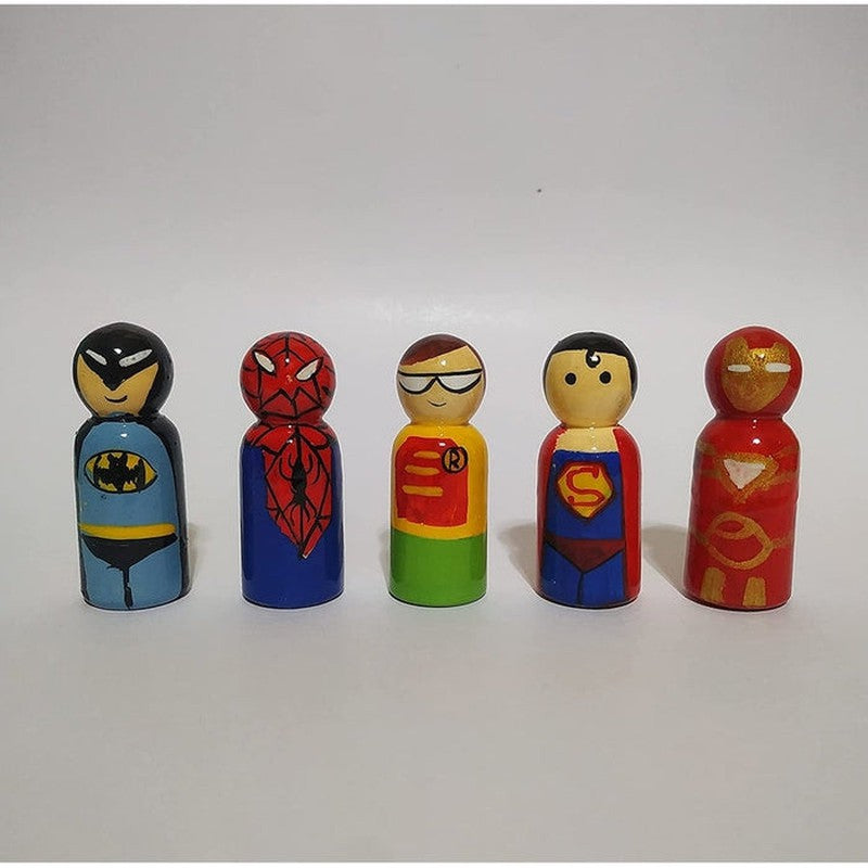 Wooden Peg Dolls Painted Superheroes - Pack of 5 pcs