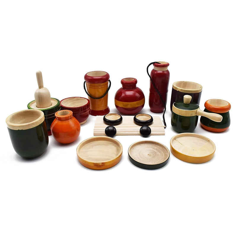 Handmade Non -Toxic Wooden Cooking Set  - 16 Pieces Toy Set