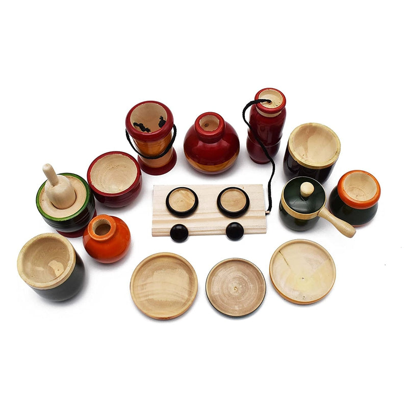 Handmade Non -Toxic Wooden Cooking Set  - 16 Pieces Toy Set