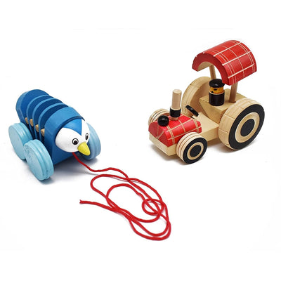 Pull Along Toy Wooden - Tractor & Caterpillar