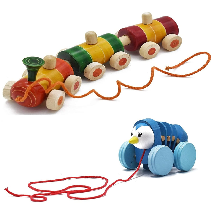 Pull Along Toy Wooden- Train & Caterpillar