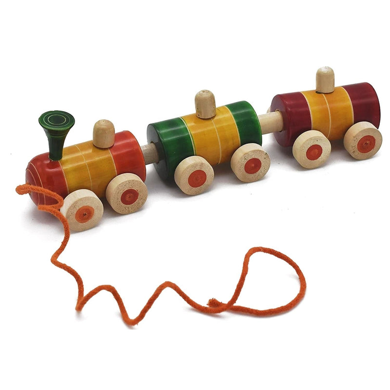 Pull Along Toy Wooden - Train & Tractor