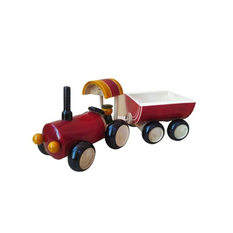 Push & Pull Along Toy Wooden Tractor with Trolley