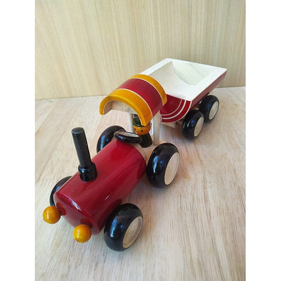 Push & Pull Along Toy Wooden Tractor with Trolley