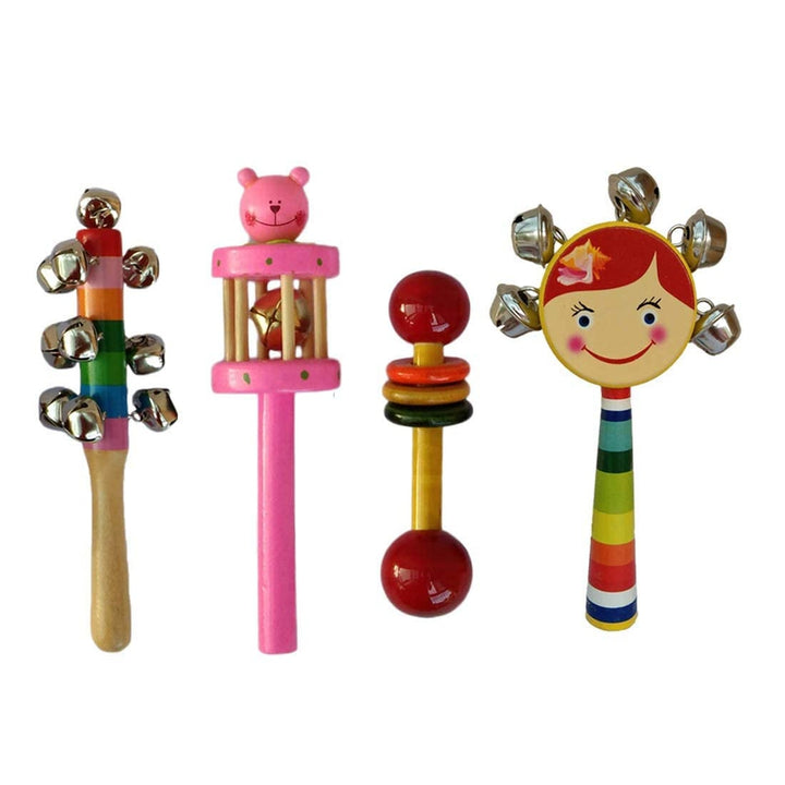 Wooden rattle toys for baby- set of 4 pcs - multicolor