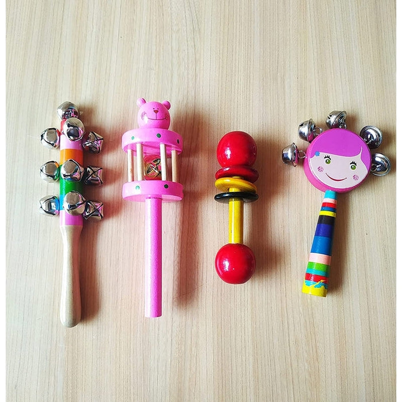 Wooden rattle toys for baby- set of 4 pcs - multicolor