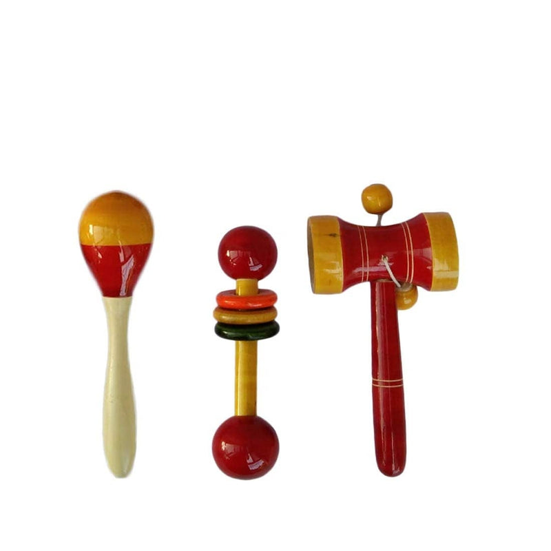 Wooden rattles toys for Baby - Set of 3 pcs - multicolor