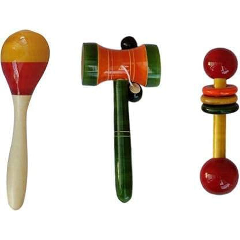 Wooden rattles toys for Baby - Set of 3 pcs - multicolor