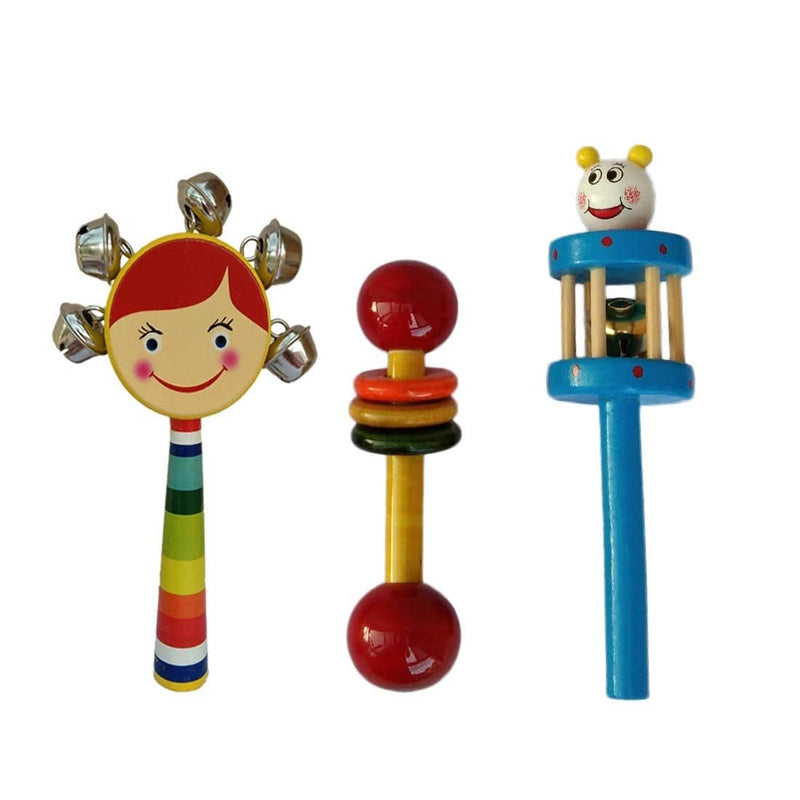 Wooden Rattles for Baby- Set of 3 pcs - Multicolor