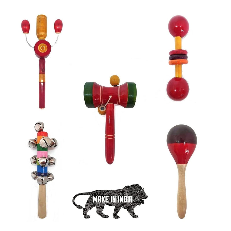 Wooden Rattles Toys for Baby - Set of 5 pcs - Multicolor