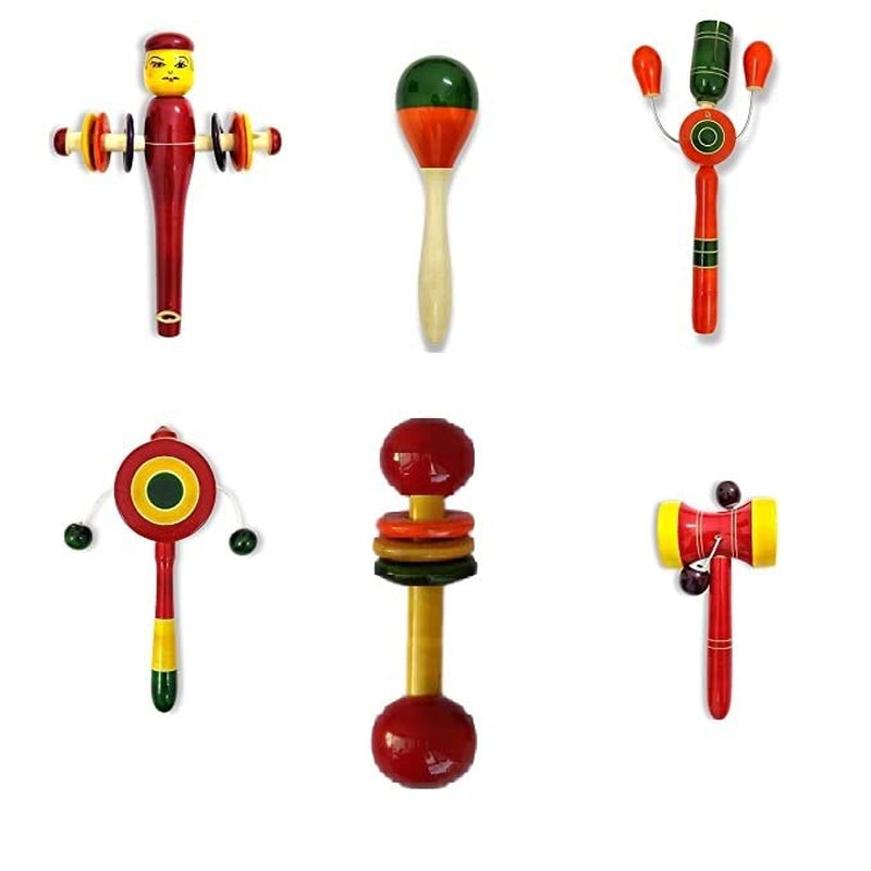 Wooden Baby Rattle Toys for Infants - Set of 6pcs