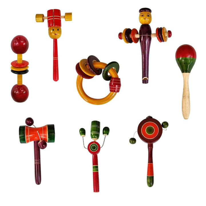 Set of 8 Multicolor Wooden Rattles (3-12 Months)