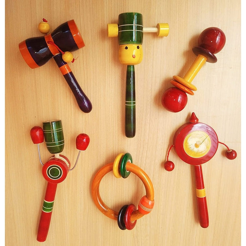 Wooden Rattles for Baby- Set of 8 pcs - Multicolor