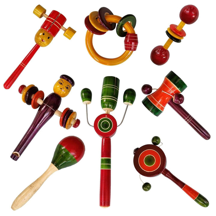 Set of 8 Multicolor Wooden Rattles (3-12 Months)