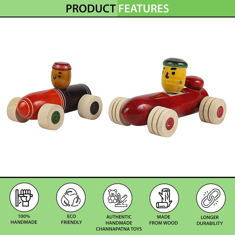 Set of 2 - Wooden Push & Pull Along Race Cars (1-3 Years)