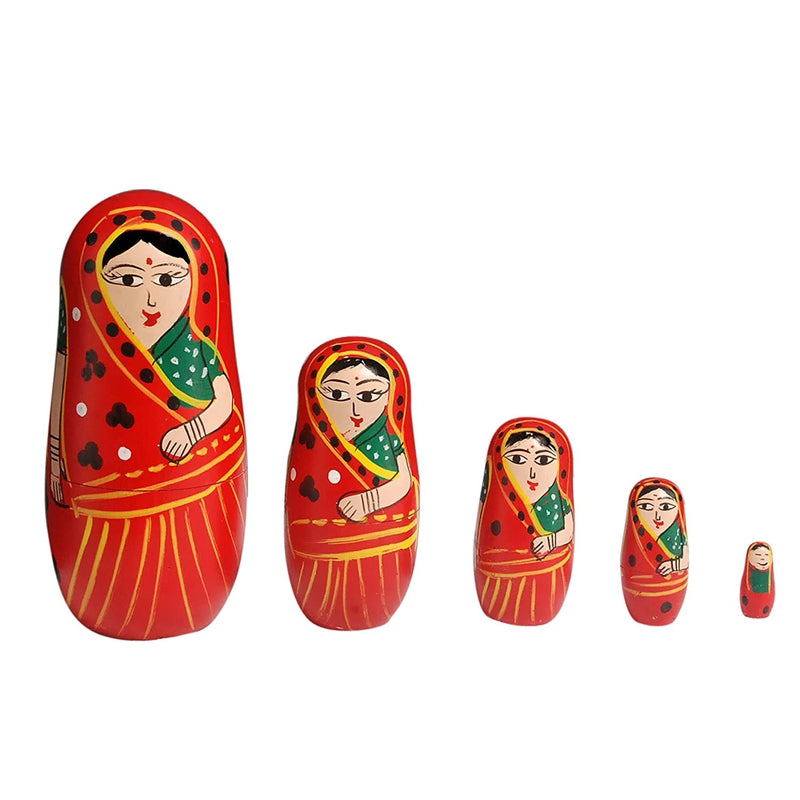 Wooden Women Russian Nesting Dolls Set - Pack of 5 pcs