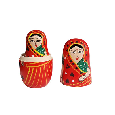 Wooden Women Russian Nesting Dolls Set - Pack of 5 pcs