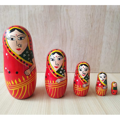 Wooden Women Russian Nesting Dolls Set - Pack of 5 pcs