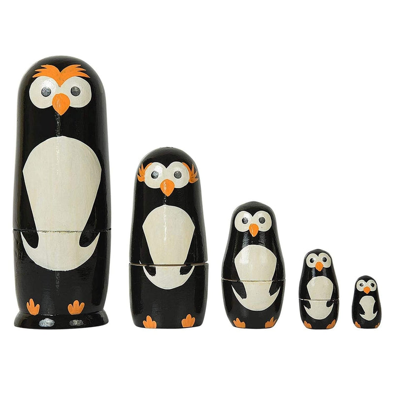 Wooden Russian Nesting Dolls Penguin Set  - Set of 5 pcs