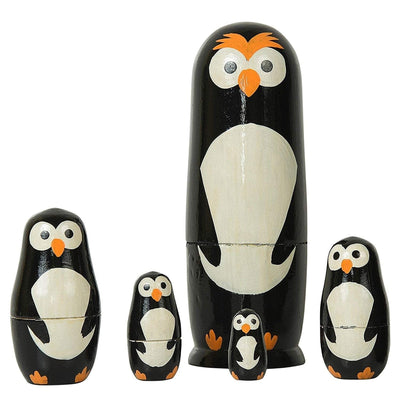 Wooden Russian Nesting Dolls Penguin Set  - Set of 5 pcs