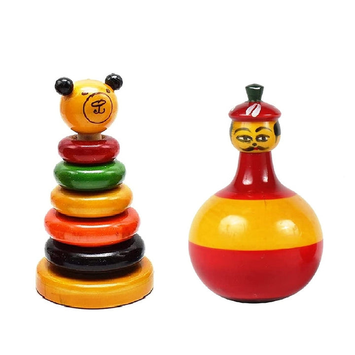 Wooden Roly Poly balancing doll & Stacking Toy with 5 Rings for Kids