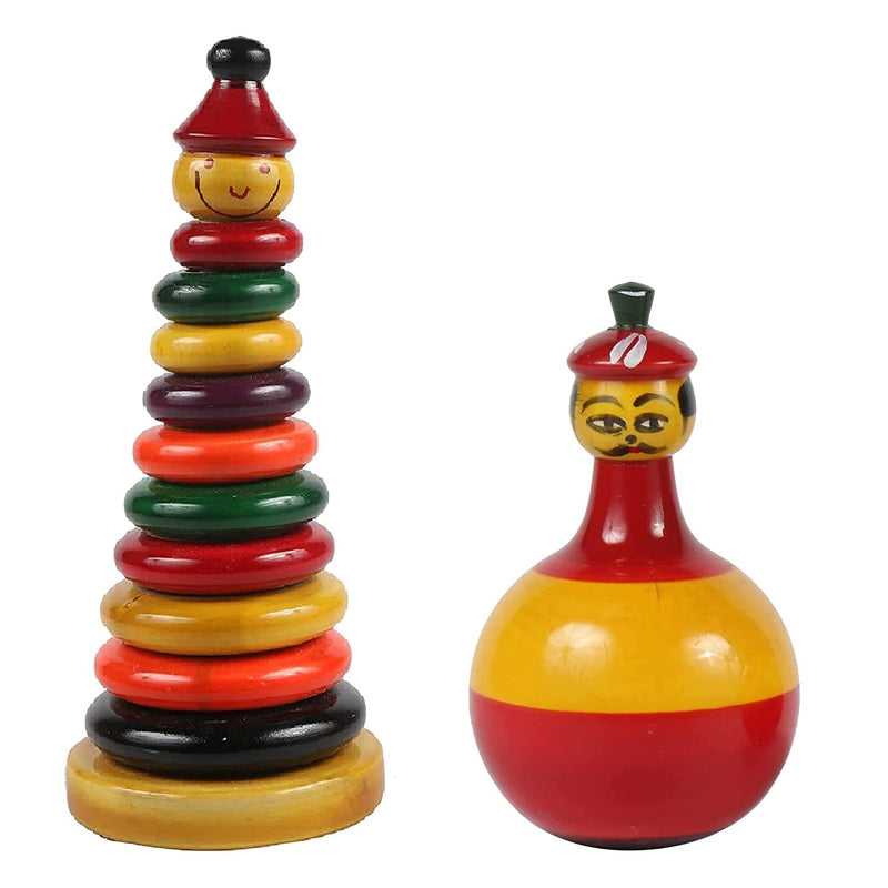 Wooden Roly Poly balancing doll & Stacking Rings Toys for Kids