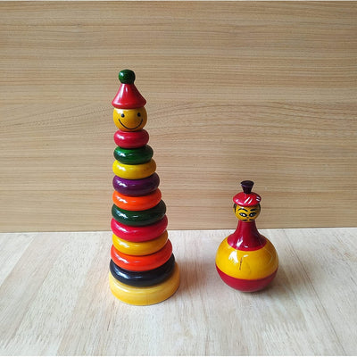 Wooden Roly Poly balancing doll & Stacking Rings Toys for Kids