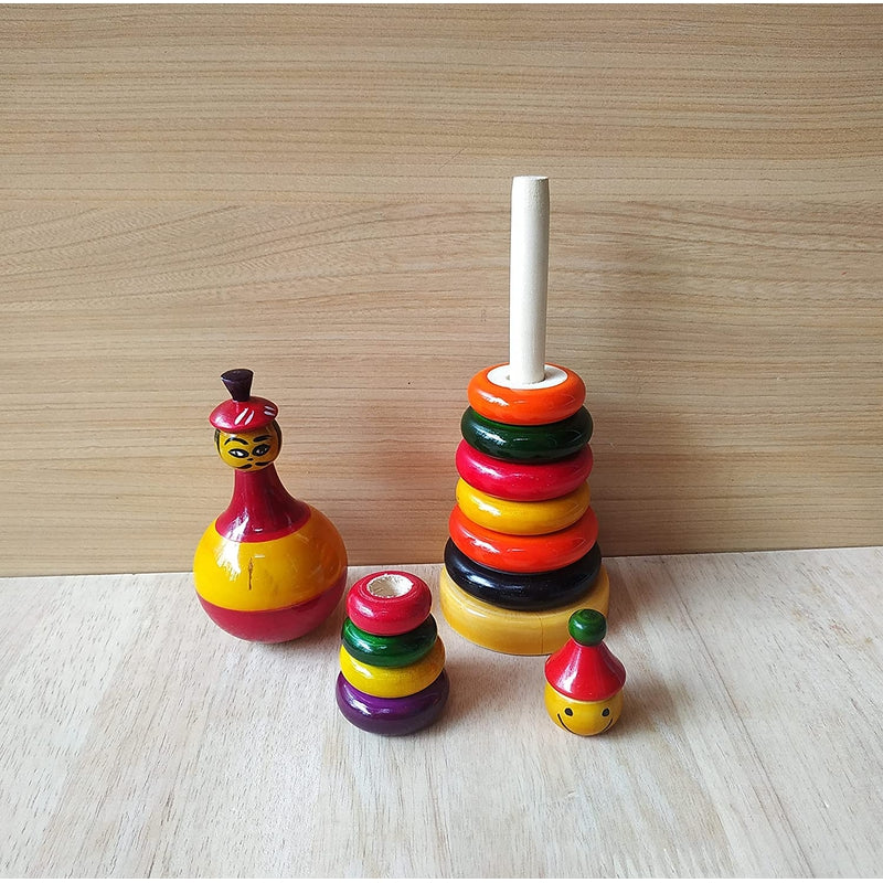 Wooden Roly Poly balancing doll & Stacking Rings Toys for Kids